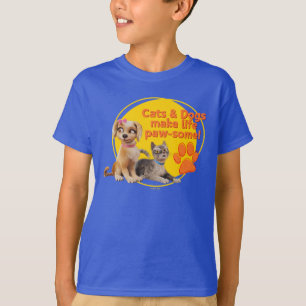 Cats & Dogs Make Life Paw-some! T-Shirt