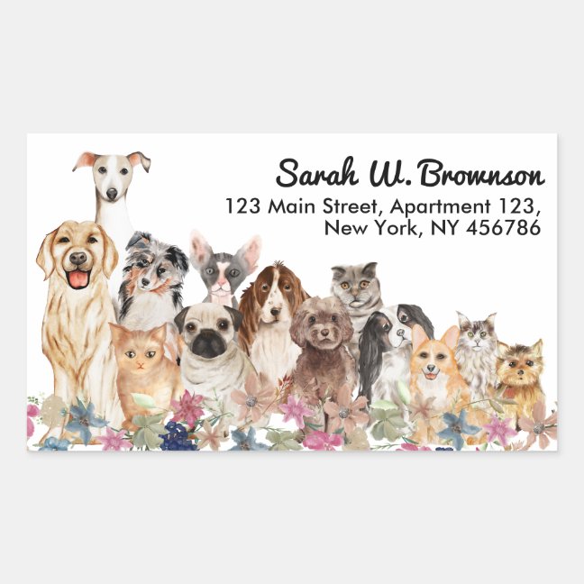 Cats Dogs Pet Vet Handdrawn Rectangular Sticker
