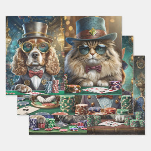 Cats & Dogs Playing Poker, Saloon Wrapping Paper Sheets