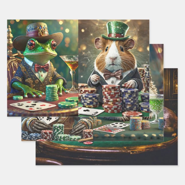 Cats & Dogs Playing Poker, Saloon Wrapping Paper Sheets (Set)