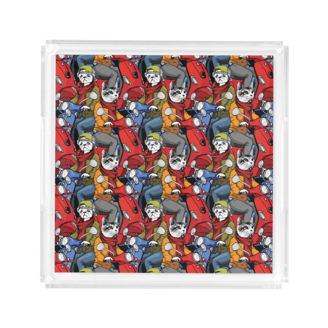 Cats & Dogs Scooter Pattern Acrylic Tray (Front)