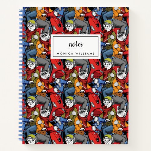 Cats  Dogs Scooter Pattern  Add Your Name Notebook