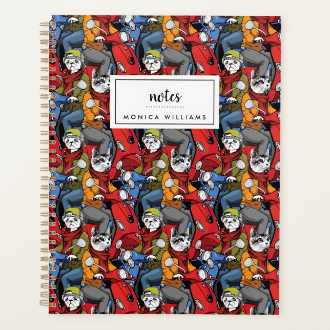 Cats & Dogs Scooter Pattern | Add Your Name Planner (Front)