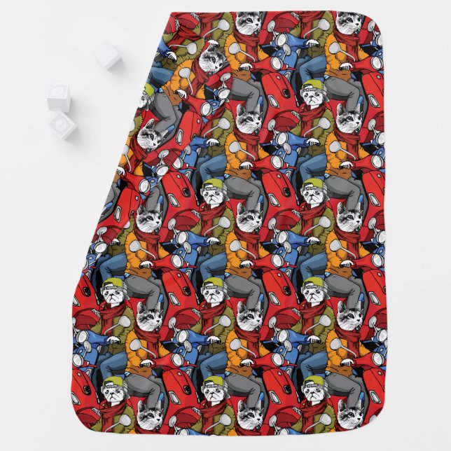 Cats & Dogs Scooter Pattern Baby Blanket (In Situ)
