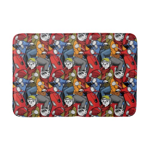 Cats  Dogs Scooter Pattern Bath Mat