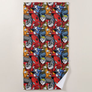 Cats & Dogs Scooter Pattern Beach Towel
