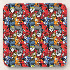 Cats & Dogs Scooter Pattern Beverage Coaster