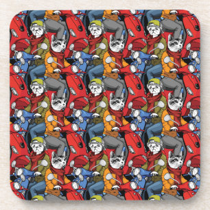 Cats & Dogs Scooter Pattern Beverage Coaster
