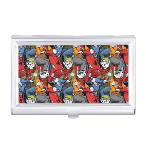 Cats  Dogs Scooter Pattern Business Card Case