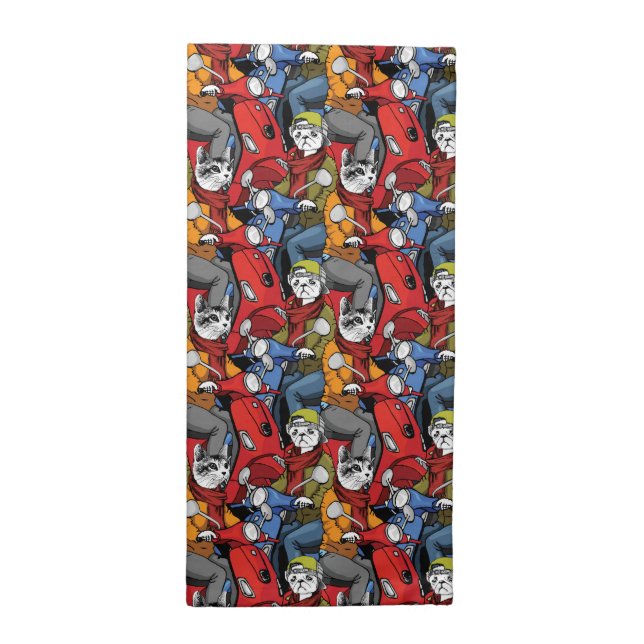 Cats & Dogs Scooter Pattern Cloth Napkin (Half Fold)