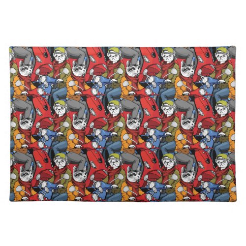 Cats  Dogs Scooter Pattern Cloth Placemat
