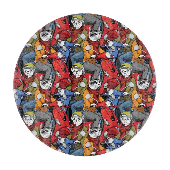 Cats & Dogs Scooter Pattern Cutting Board (Front)