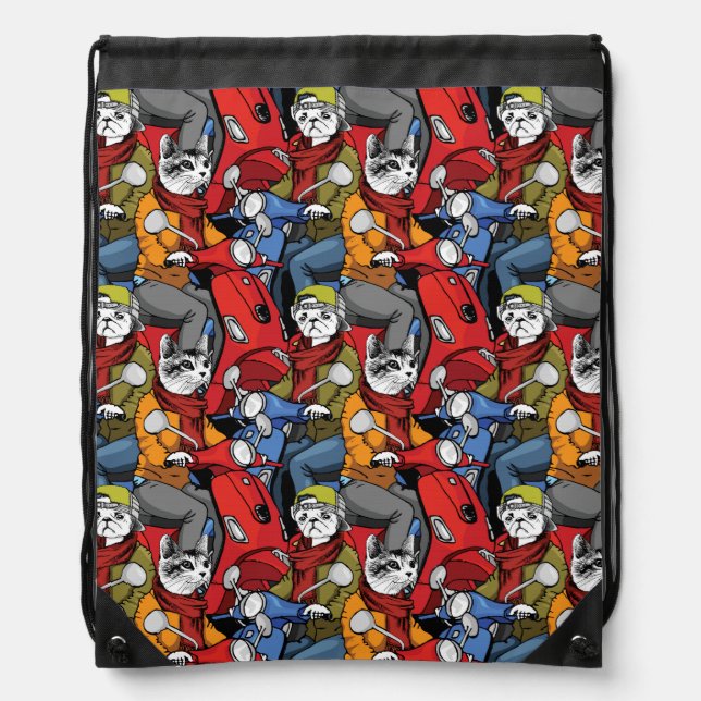 Cats & Dogs Scooter Pattern Drawstring Bag (Front)