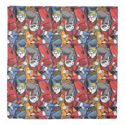 Cats  Dogs Scooter Pattern Duvet Cover