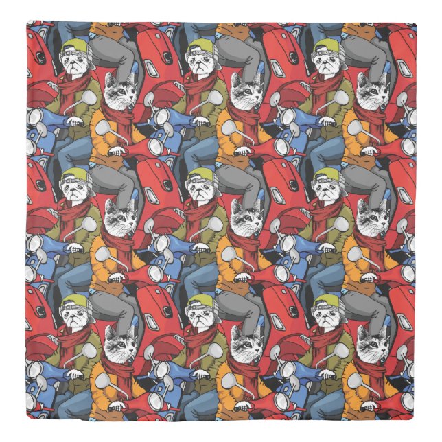 Cats & Dogs Scooter Pattern Duvet Cover (Front)