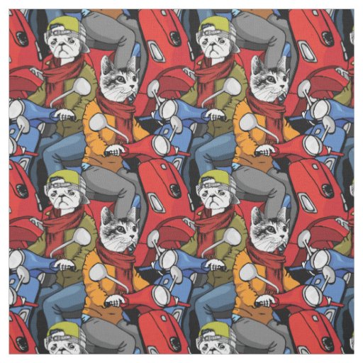 Cats & Dogs Scooter Pattern Fabric
