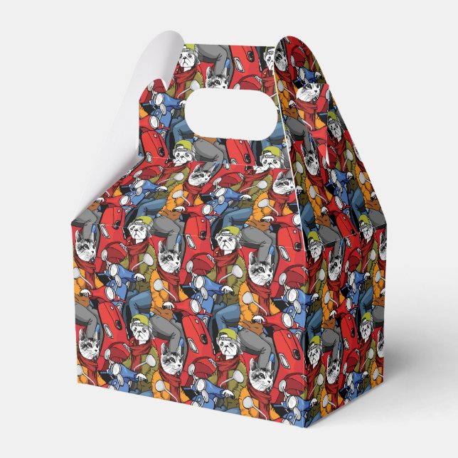 Cats & Dogs Scooter Pattern Favor Boxes (Front Side)