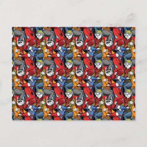 Cats  Dogs Scooter Pattern Holiday Postcard