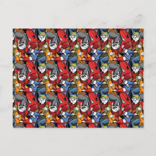 Cats & Dogs Scooter Pattern Holiday Postcard (Front)