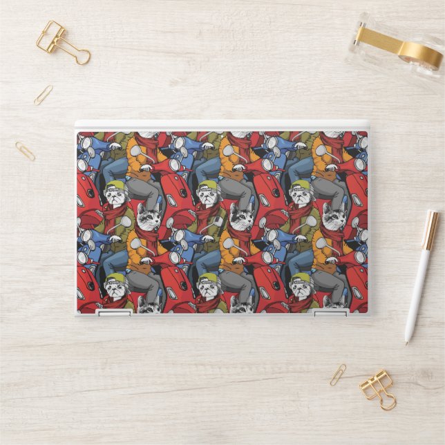 Cats & Dogs Scooter Pattern HP Laptop Skin (Desk)