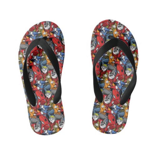 Cats  Dogs Scooter Pattern Kids Flip Flops