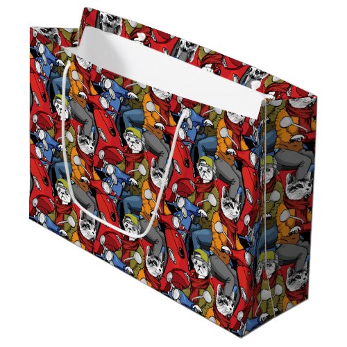 Cats  Dogs Scooter Pattern Large Gift Bag