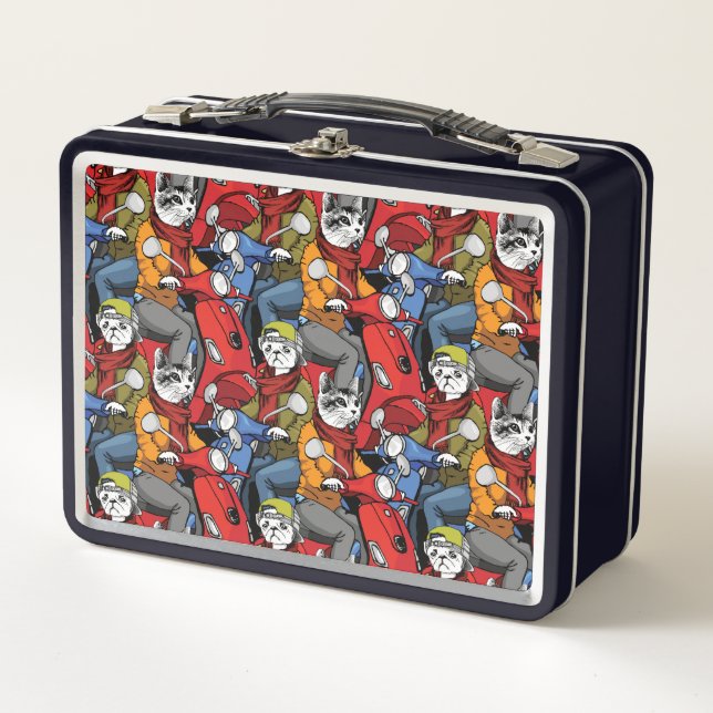 Cats & Dogs Scooter Pattern Metal Lunch Box (Front)