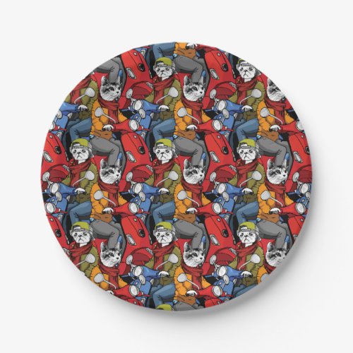Cats  Dogs Scooter Pattern Paper Plates