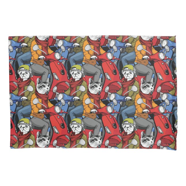 Cats & Dogs Scooter Pattern Pillow Case (Front-Left)