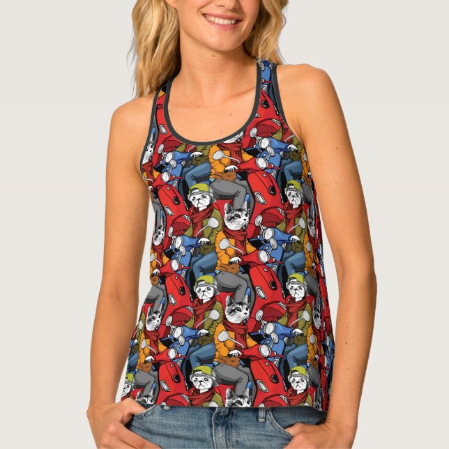 Cats & Dogs Scooter Pattern Tank Top (Front)
