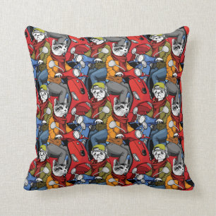 Cats & Dogs Scooter Pattern Throw Pillow