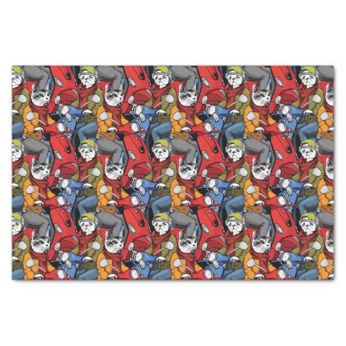 Cats  Dogs Scooter Pattern Tissue Paper