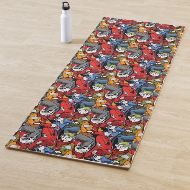 Cats & Dogs Scooter Pattern Yoga Mat (In Situ)