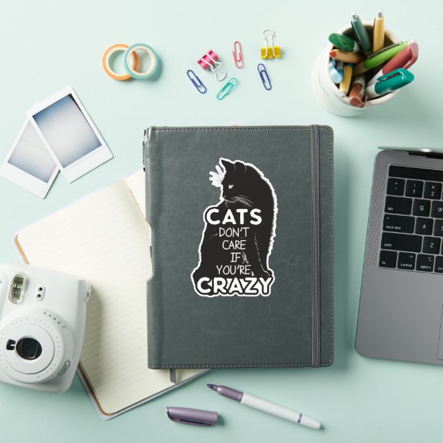 Cats Don't Care if You're Crazy Contour Cut Sticker (iPad Cover)