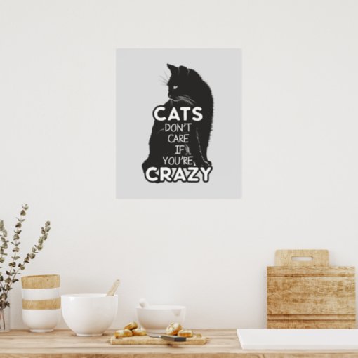 Cats Don't Care if You're Crazy Poster | Zazzle