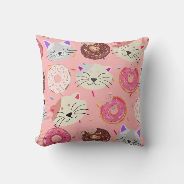 Cats & Donuts Throw Pillow (Front)