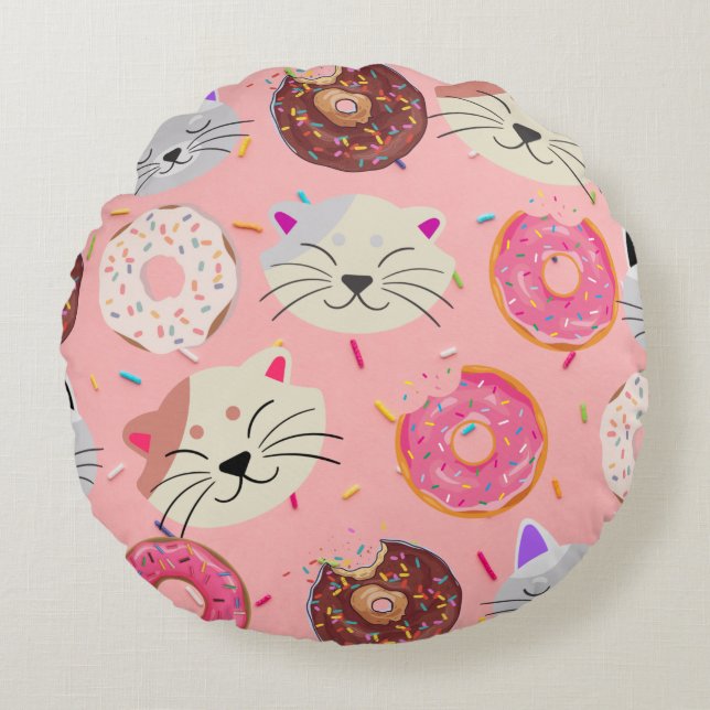 Cats & Donuts Throw Pillow (Front)