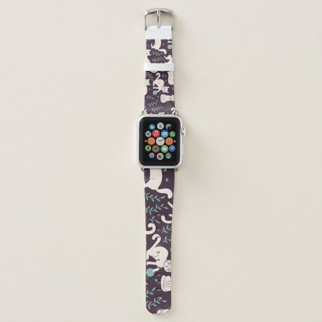 Cats Doodle Style Vintage Pattern Apple Watch Band (Front)