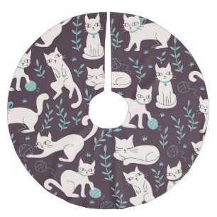Cats Doodle Style Vintage Pattern Brushed Polyester Tree Skirt