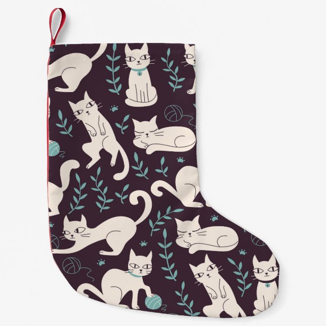 Cats Doodle Style Vintage Pattern Small Christmas Stocking (Front)