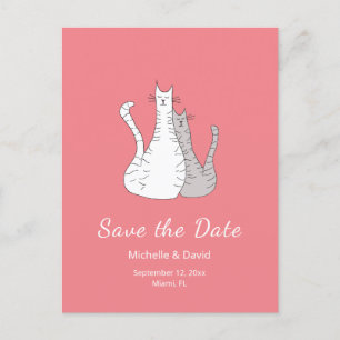 Cats Drawing Simple Wedding Save the Date Pink Announcement Postcard