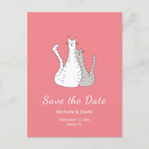 Cats Drawing Simple Wedding Save the Date Pink Announcement Postcard