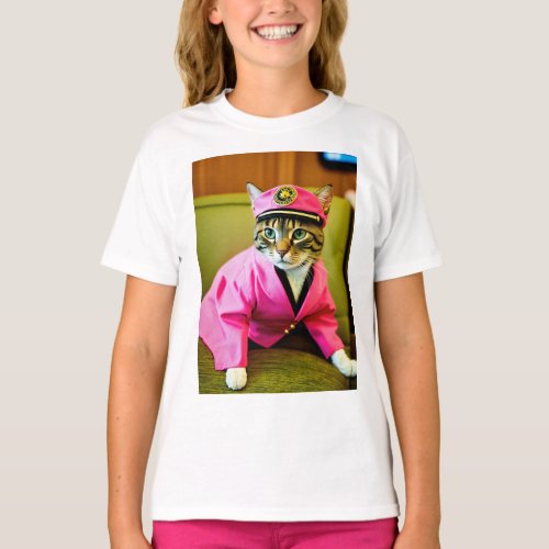 Cats dressed as Britney spears pink airline T_Shirt