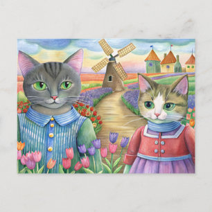 Cats dressed up in Netherlands Holiday Postcard