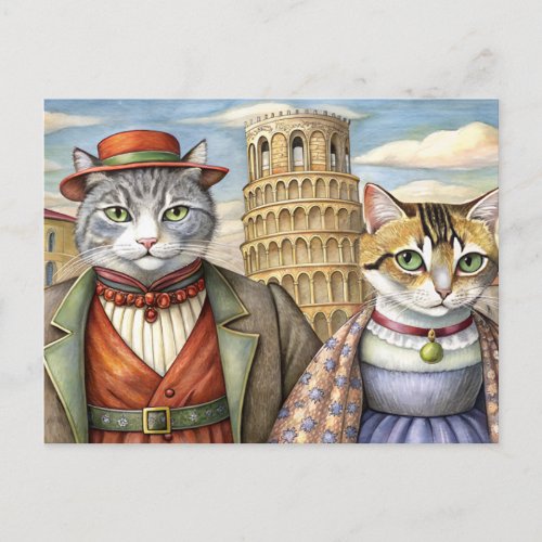 Cats dressed up in Pisa Italy Holiday Postcard