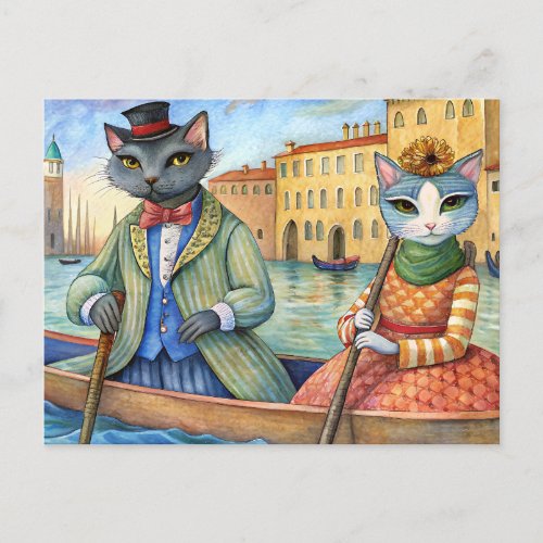 Cats dressed up in Venice Italy Holiday Postcard