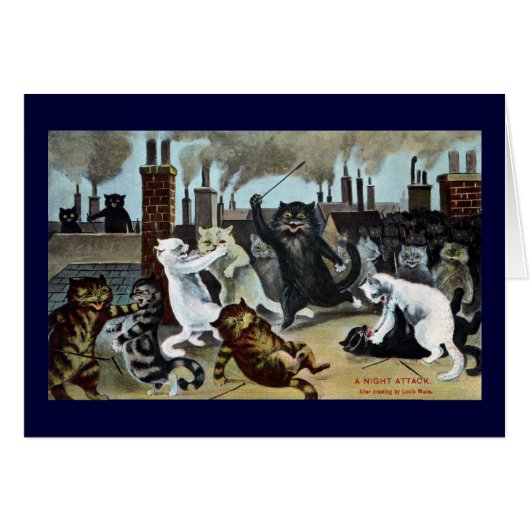 Cats Duke It Out on a Rooftop Cards (Front Horizontal)