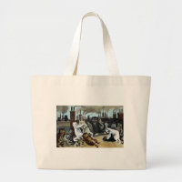 Cats Duke It Out on a Rooftop Large Tote Bag