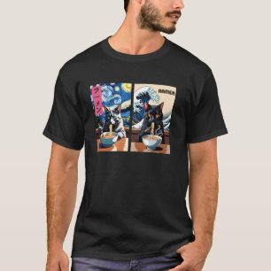 Cats Eat Ramen u2013 Art Starry Night, Kanagawa Wa T-Shirt