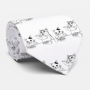 Cats Eating Spaghetti Cute Absurd Funny Silly Neck Tie